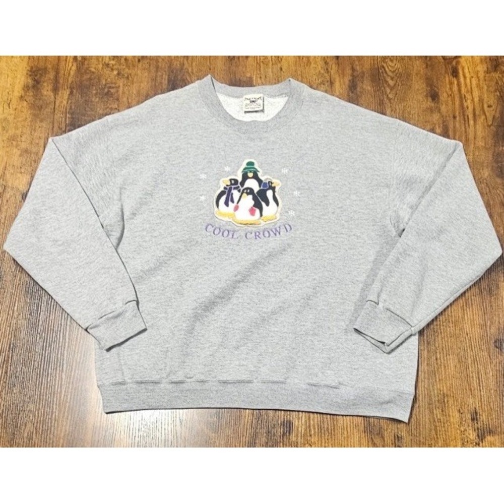 Vintage Oarsman Penguin Cool Crowd Gray Fleece Crewneck Pullover Men's Sz Large
